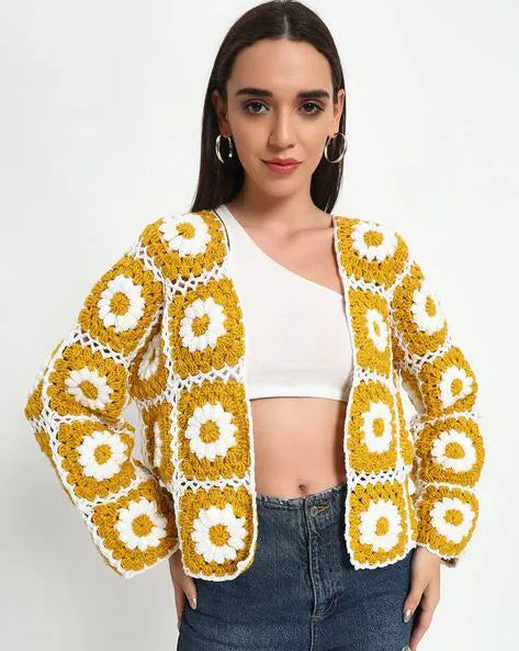 Golden Daisy Crochet Cardigan