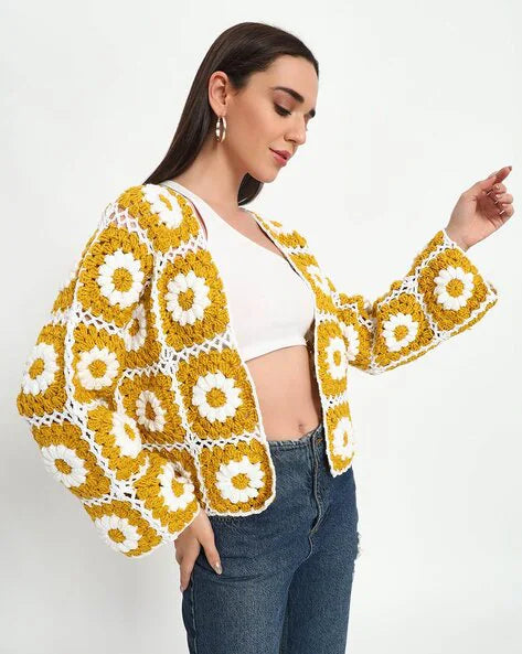 Golden Daisy Crochet Cardigan