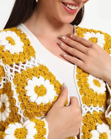 Golden Daisy Crochet Cardigan