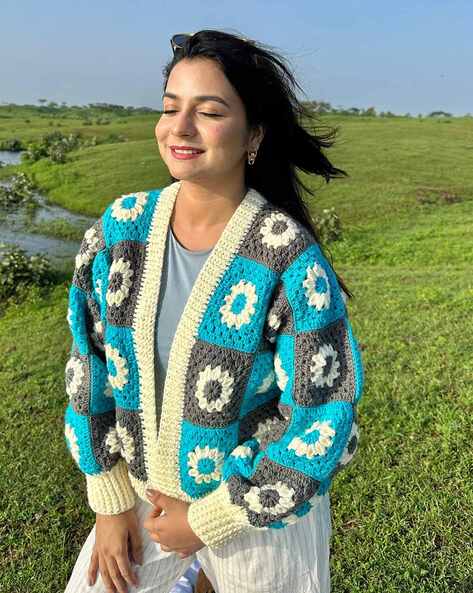 Coastal Breeze Blue Crochet Cardigan