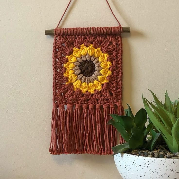Crochet Sunflower Wall Hanging with Tassels