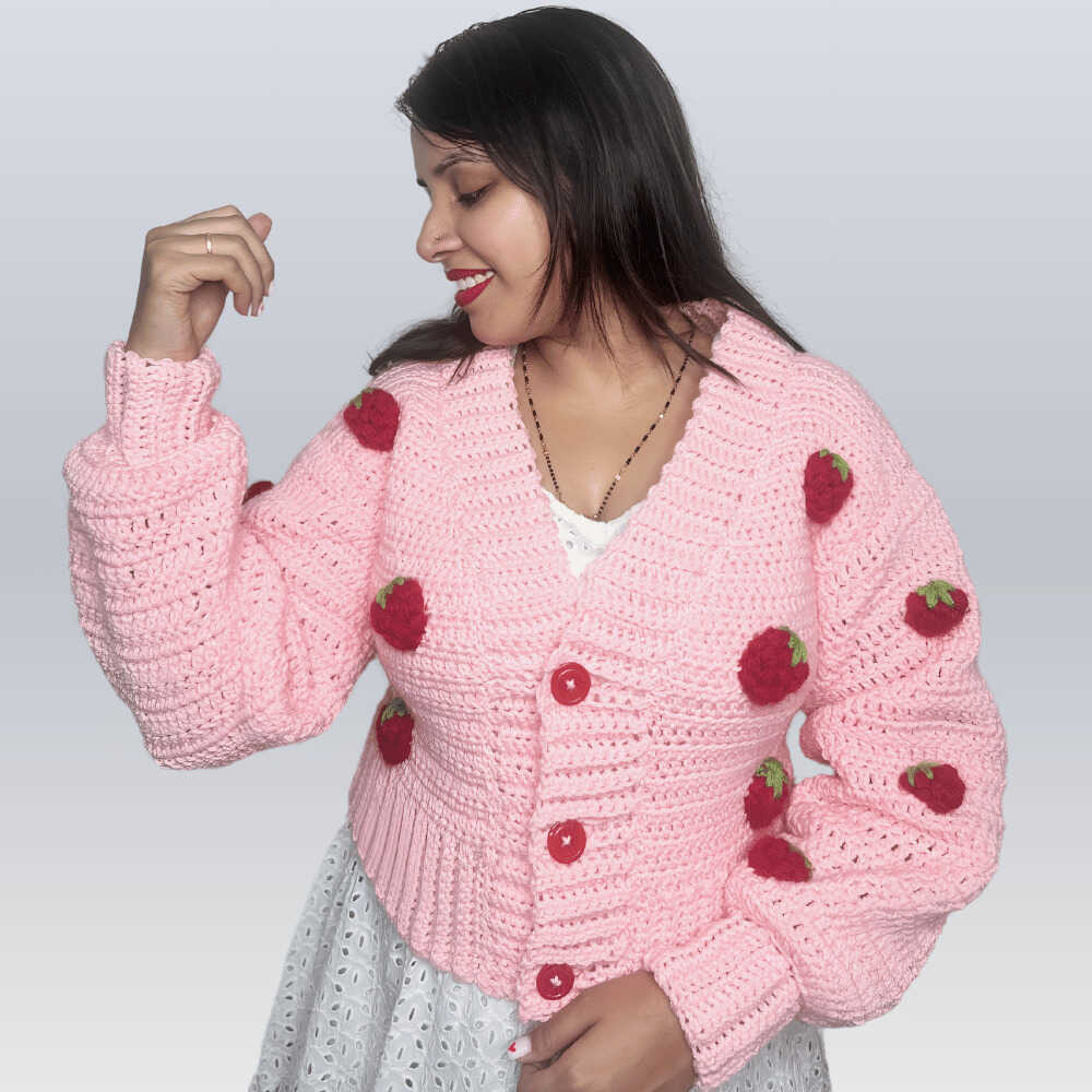Strawberry Blush Crochet Cardigan