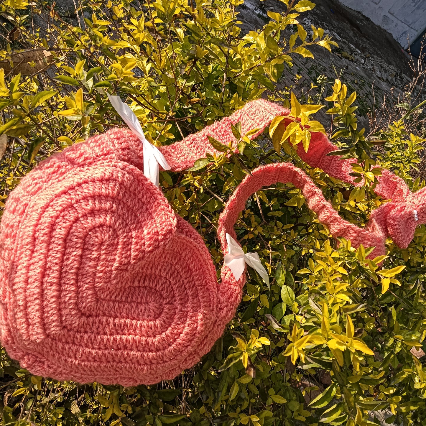 Blush Heart Crochet Sling Bag