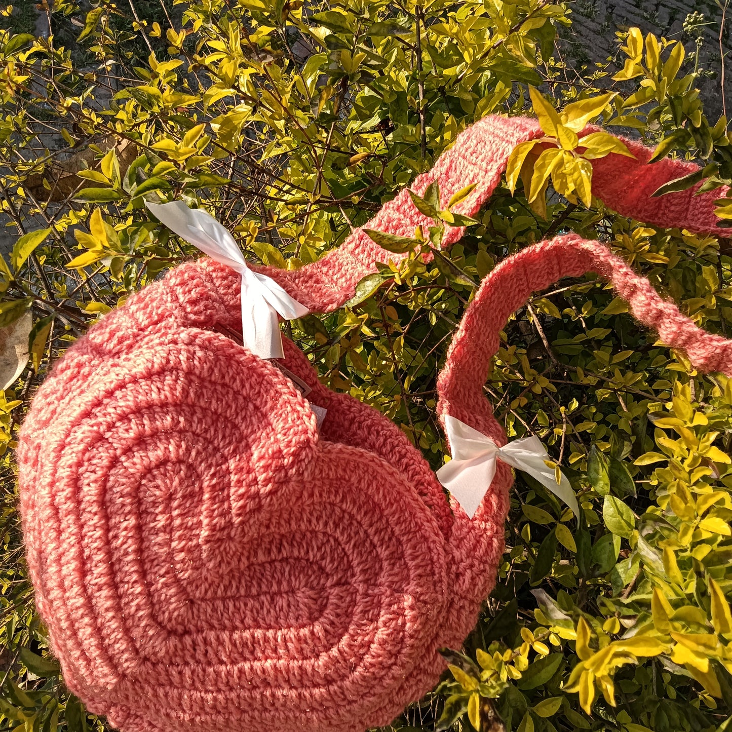 Blush Heart Crochet Sling Bag