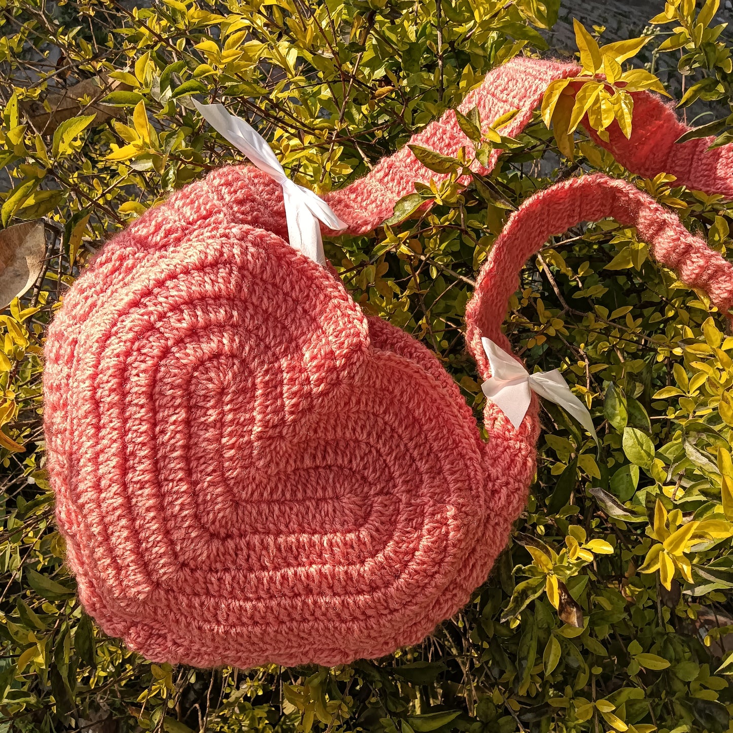 Blush Heart Crochet Sling Bag
