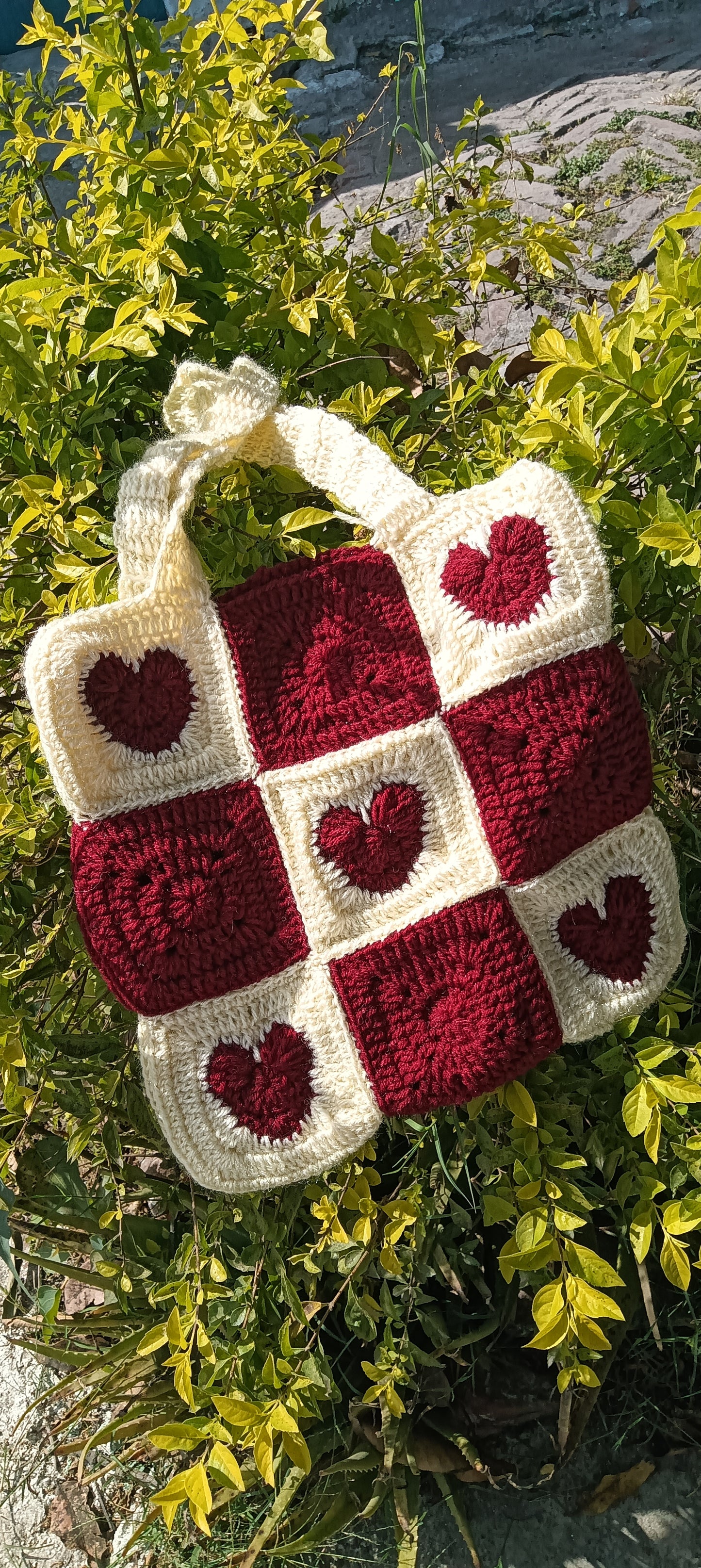 Crochet Heart Tote Bag