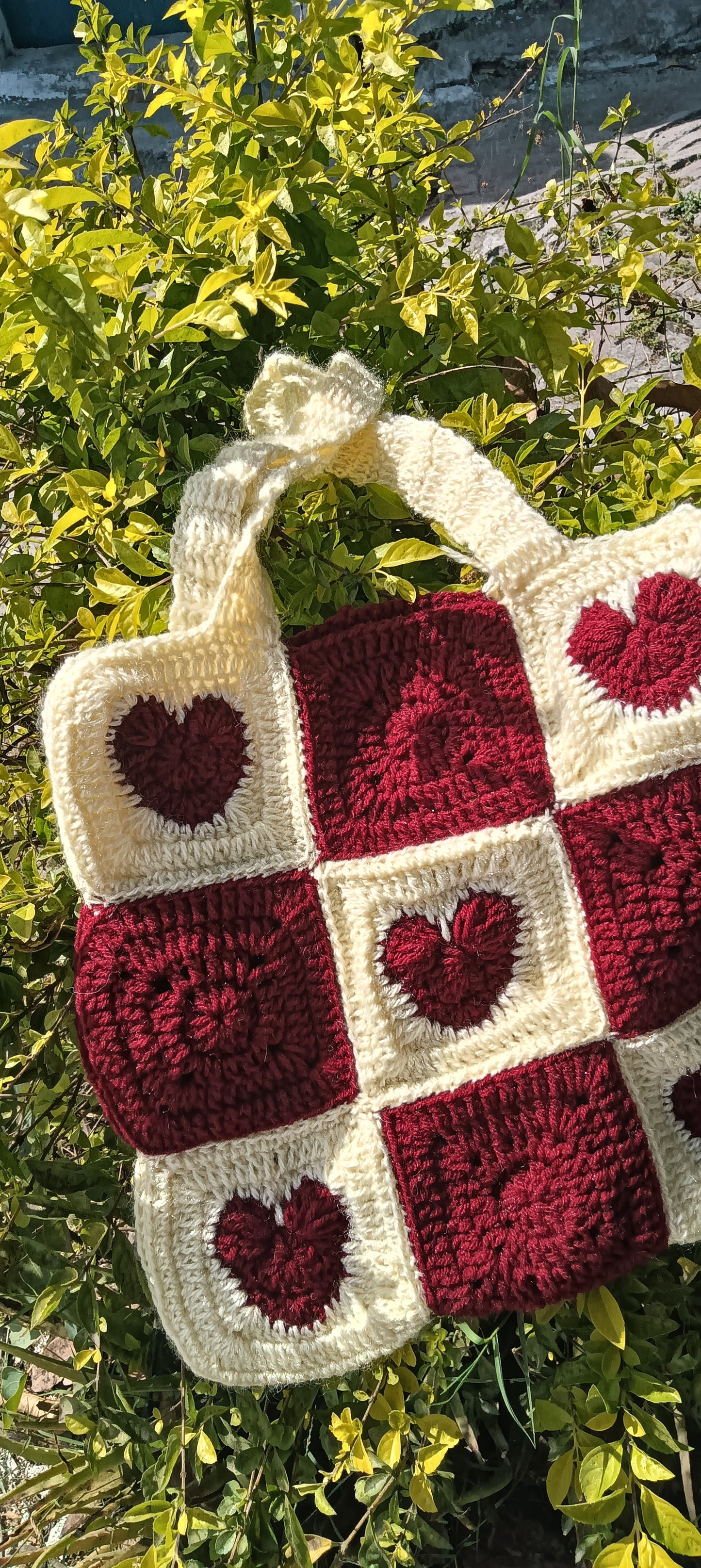 Crochet Heart Tote Bag