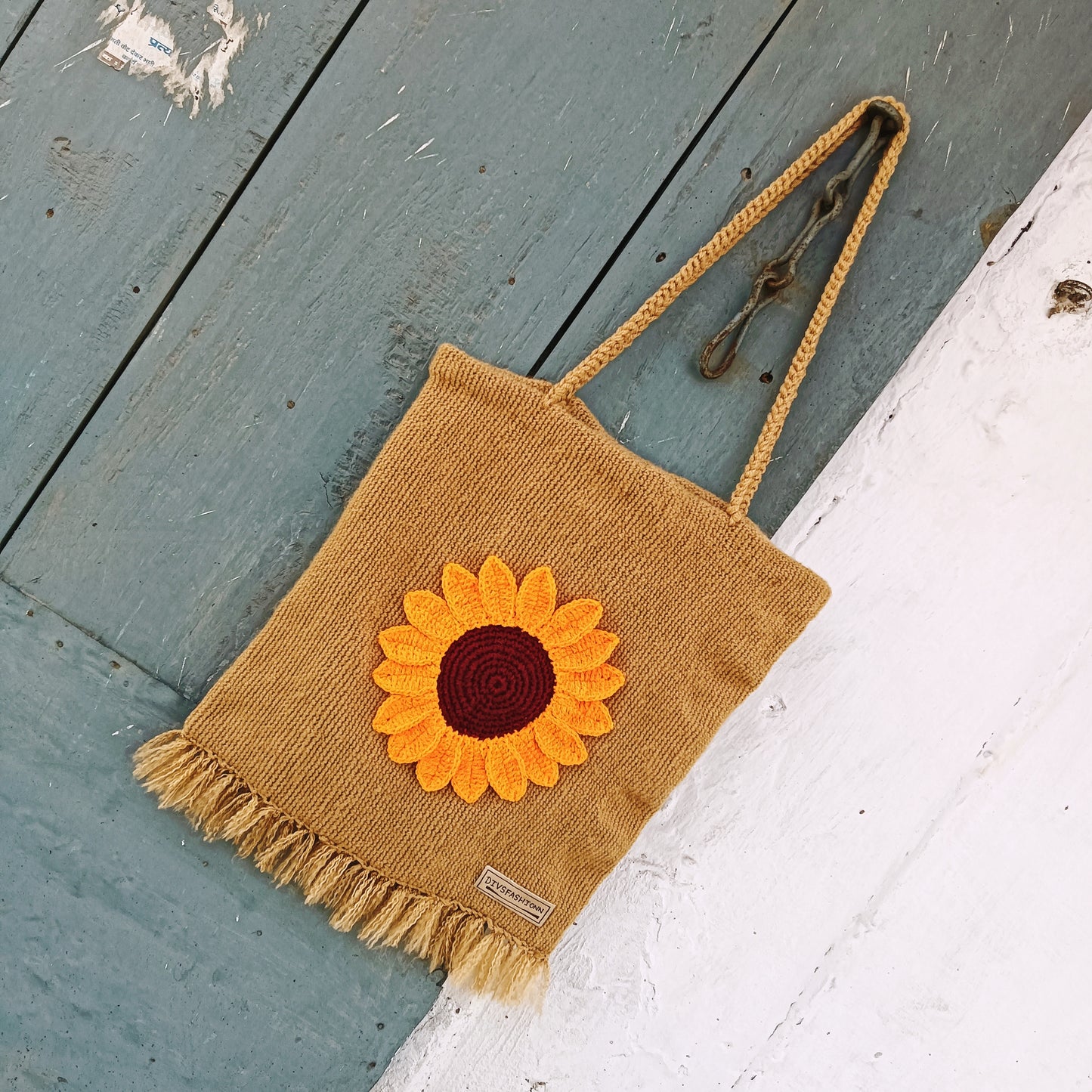 Jute Sunflower Tote Bag