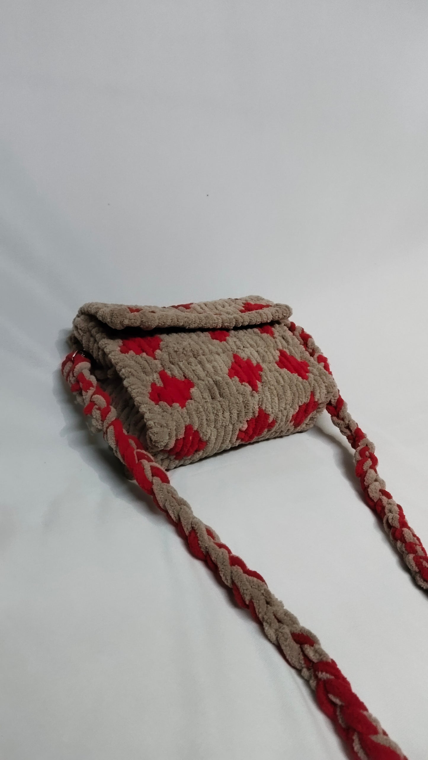 Beige and Red Textured Sling Bag