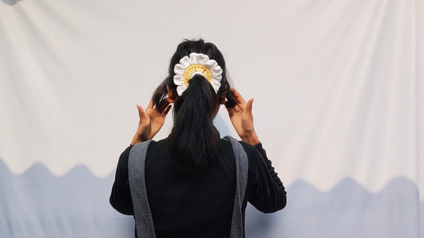 Snow Daisy Crochet Hair Tie