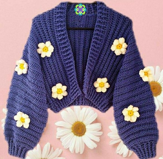 Blossom Knit Daisy Crochet Cardigan