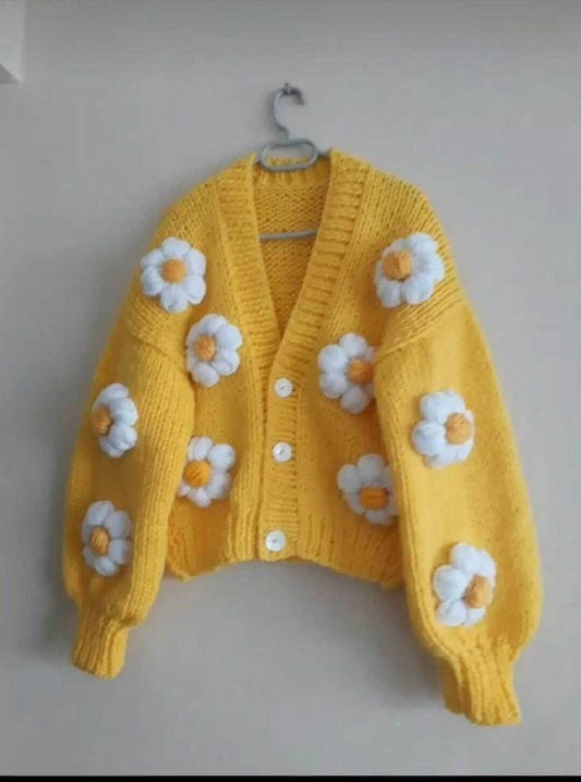 Blossom Knit Daisy Crochet Cardigan