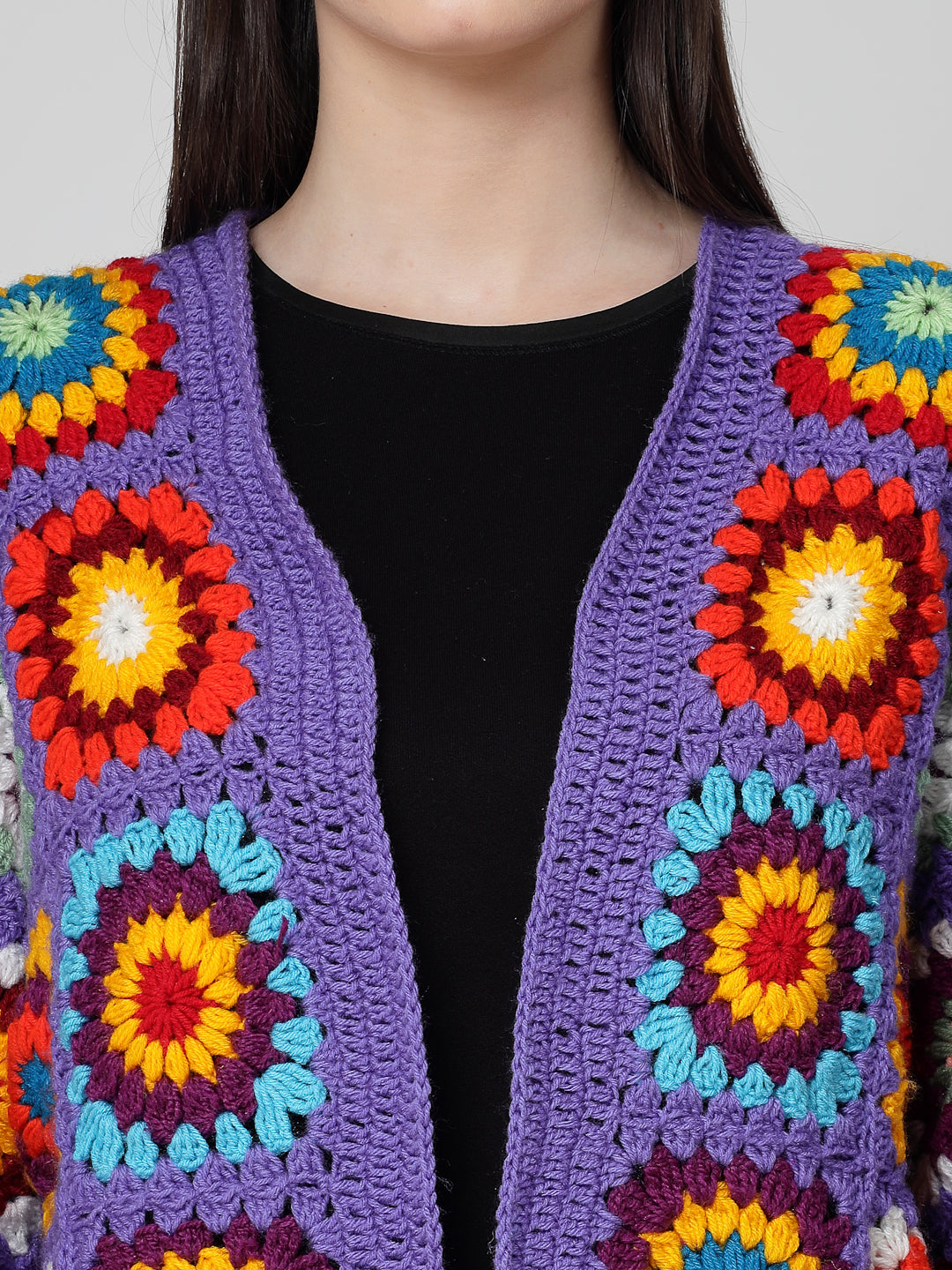 Boho Vibe Purple Multicolor Crochet Cardigan