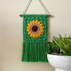 Crochet Sunflower Wall Hanging with Tassels