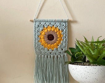Crochet Sunflower Wall Hanging with Tassels