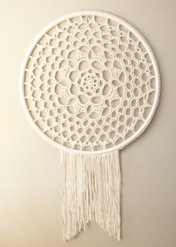 Large White Crochet Mandala Wall Hanging