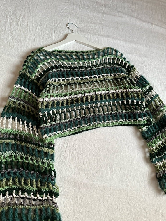Forest Stripes Openwork Crochet Top