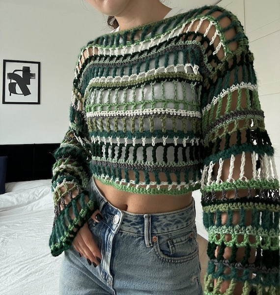 Forest Stripes Openwork Crochet Top