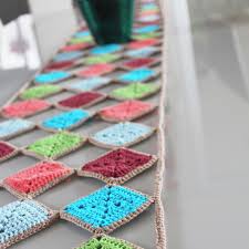 Crochet Geometric Tassel Table Runner
