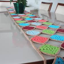 Crochet Geometric Tassel Table Runner