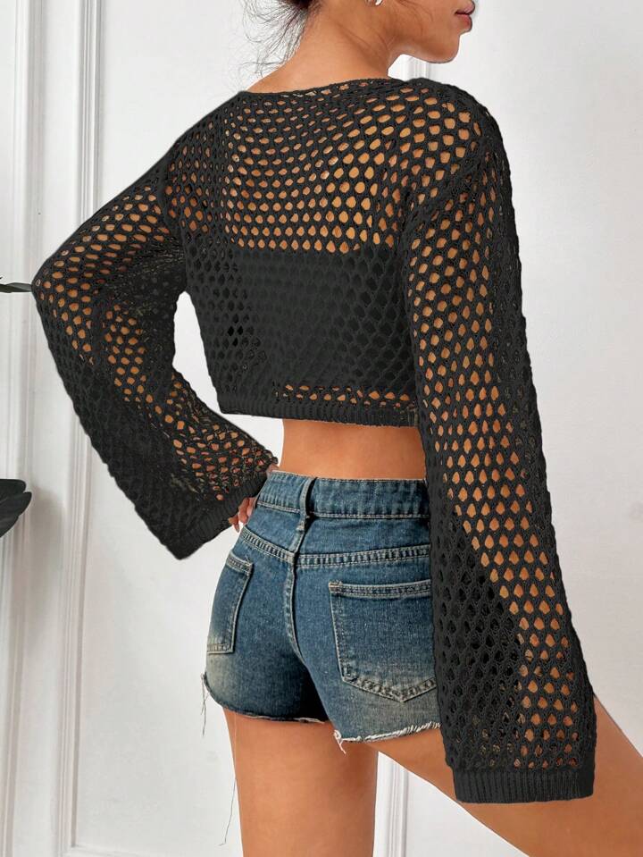 Midnight Mesh Crochet Crop Top