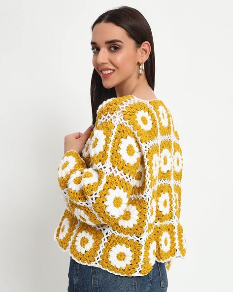 Golden Daisy Crochet Cardigan