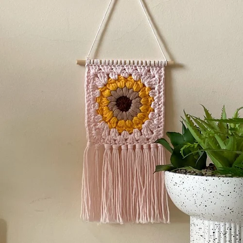 Crochet Sunflower Wall Hanging with Tassels