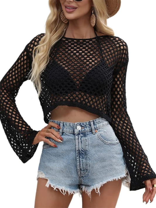 Midnight Mesh Crochet Crop Top