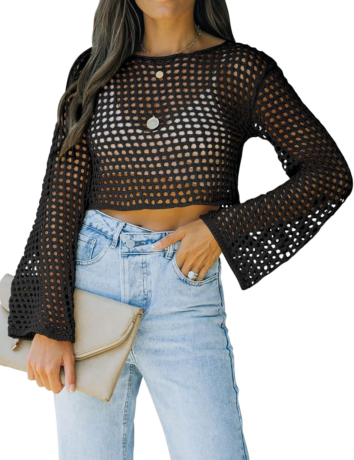 Midnight Mesh Crochet Crop Top