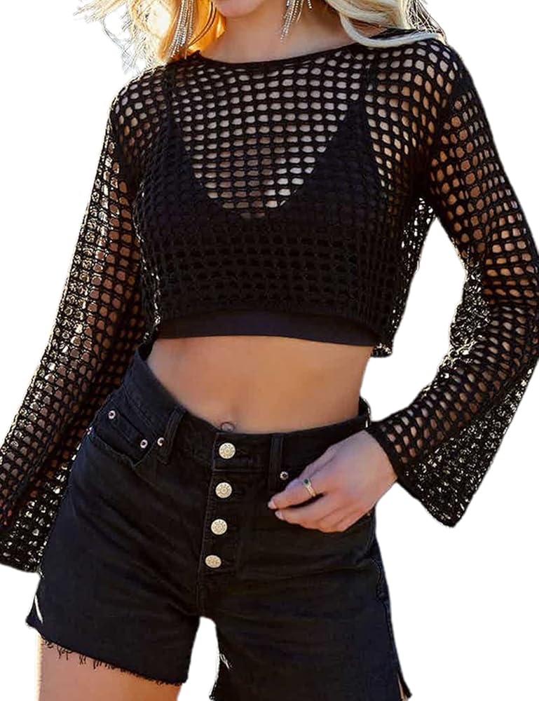 Midnight Mesh Crochet Crop Top