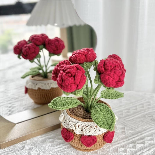 Crochet Rose Pot