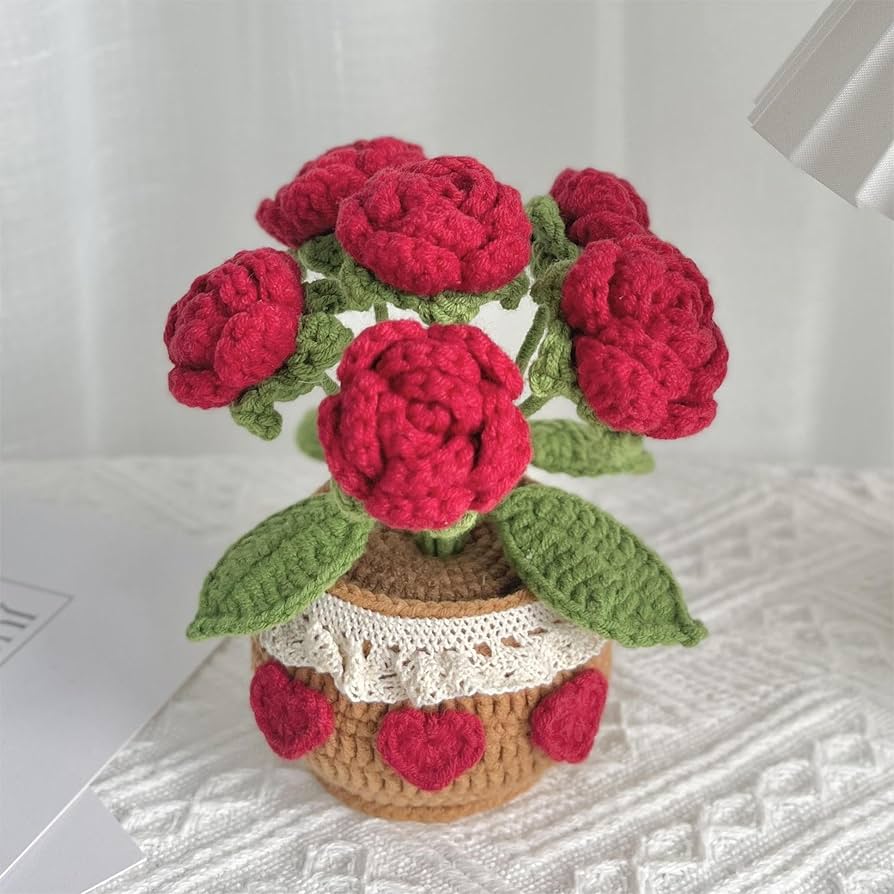 Crochet Rose Pot
