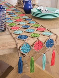 Crochet Geometric Tassel Table Runner