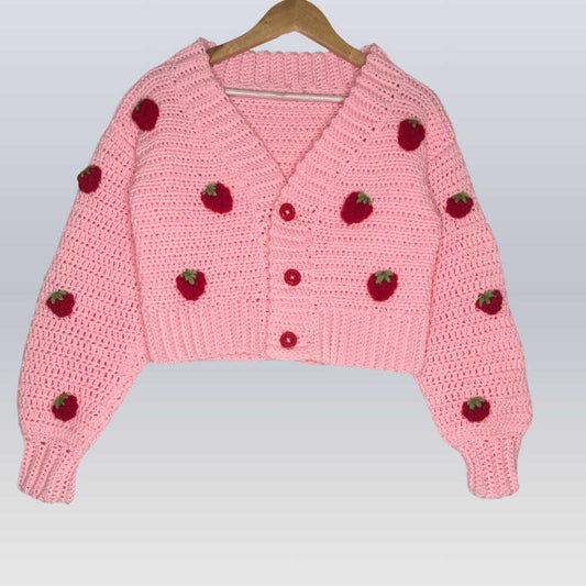 Strawberry Blush Crochet Cardigan
