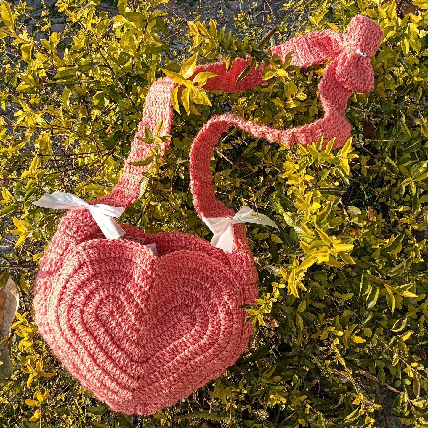 Blush Heart Crochet Sling Bag