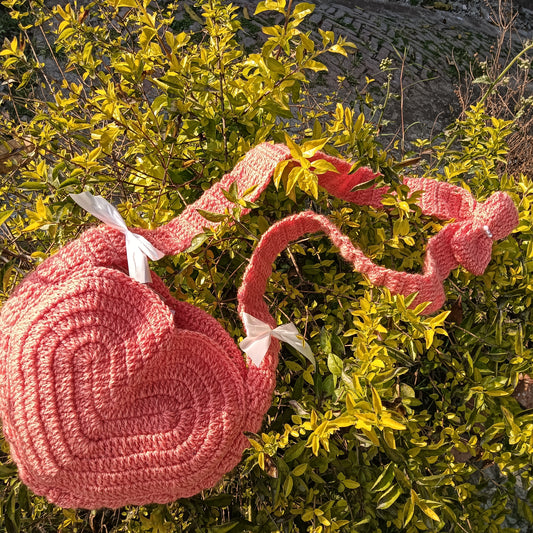 Blush Heart Crochet Sling Bag