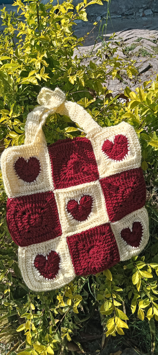 Crochet Heart Tote Bag