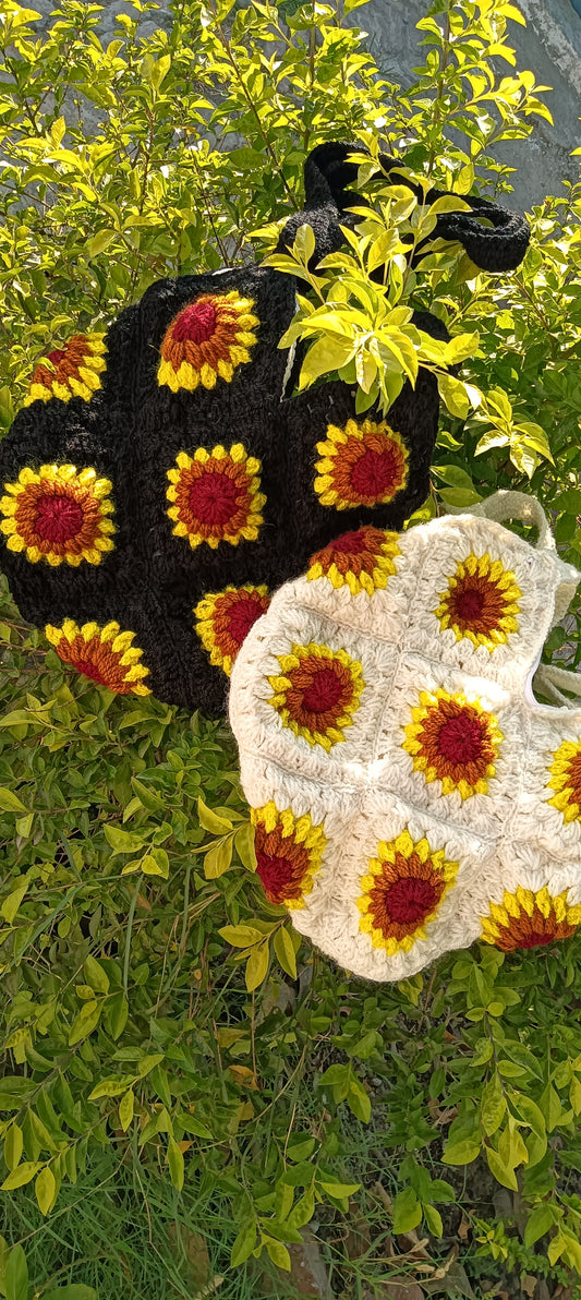 Sunshine Bloom Crochet Tote Bag