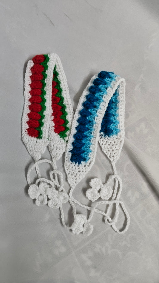 Set of Two Crocheted Headbands with Floral Ties