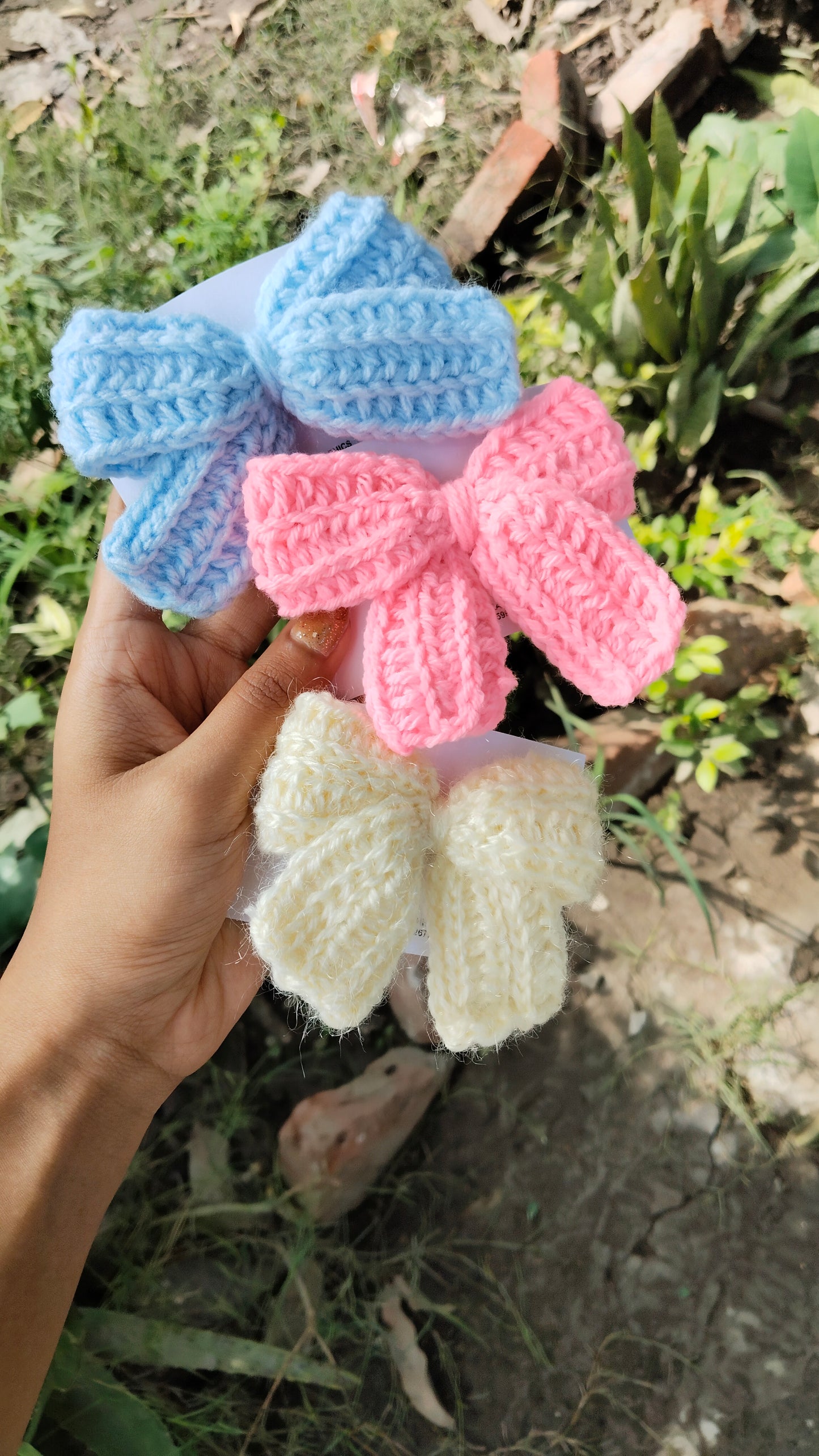 Handcrafted Crochet Bow Set – Pastel Trio