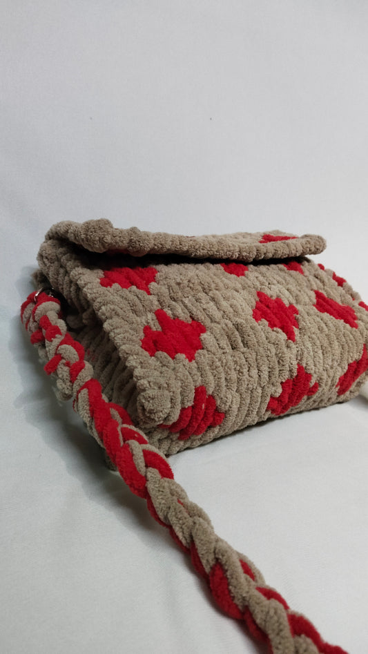Beige and Red Textured Sling Bag