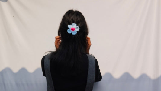 Blue Daisy Crochet Hair Tie
