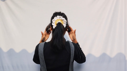 Snow Daisy Crochet Hair Tie