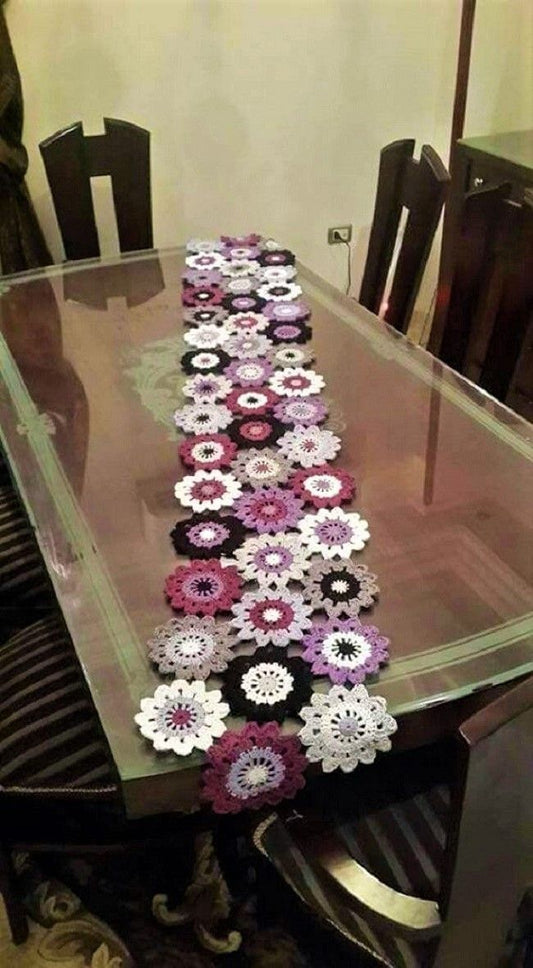 Long Crochet Floral Table Runner