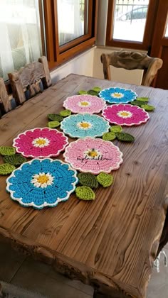 Crochet Colorful Flower Table Runner