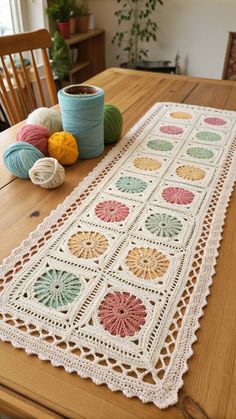 Crochet Floral Square Table Runner