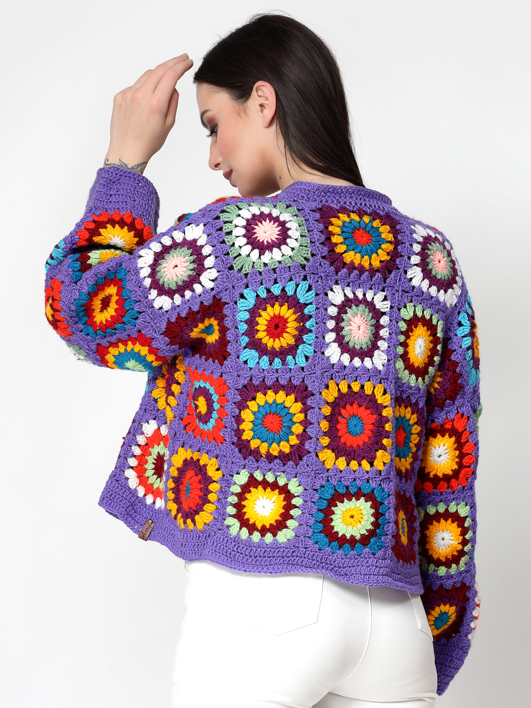 Boho Vibe Purple Multicolor Crochet Cardigan