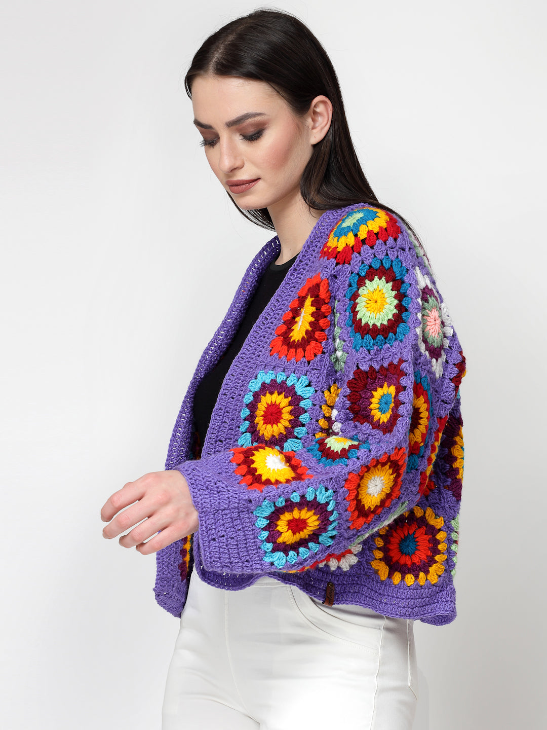 Boho Vibe Purple Multicolor Crochet Cardigan