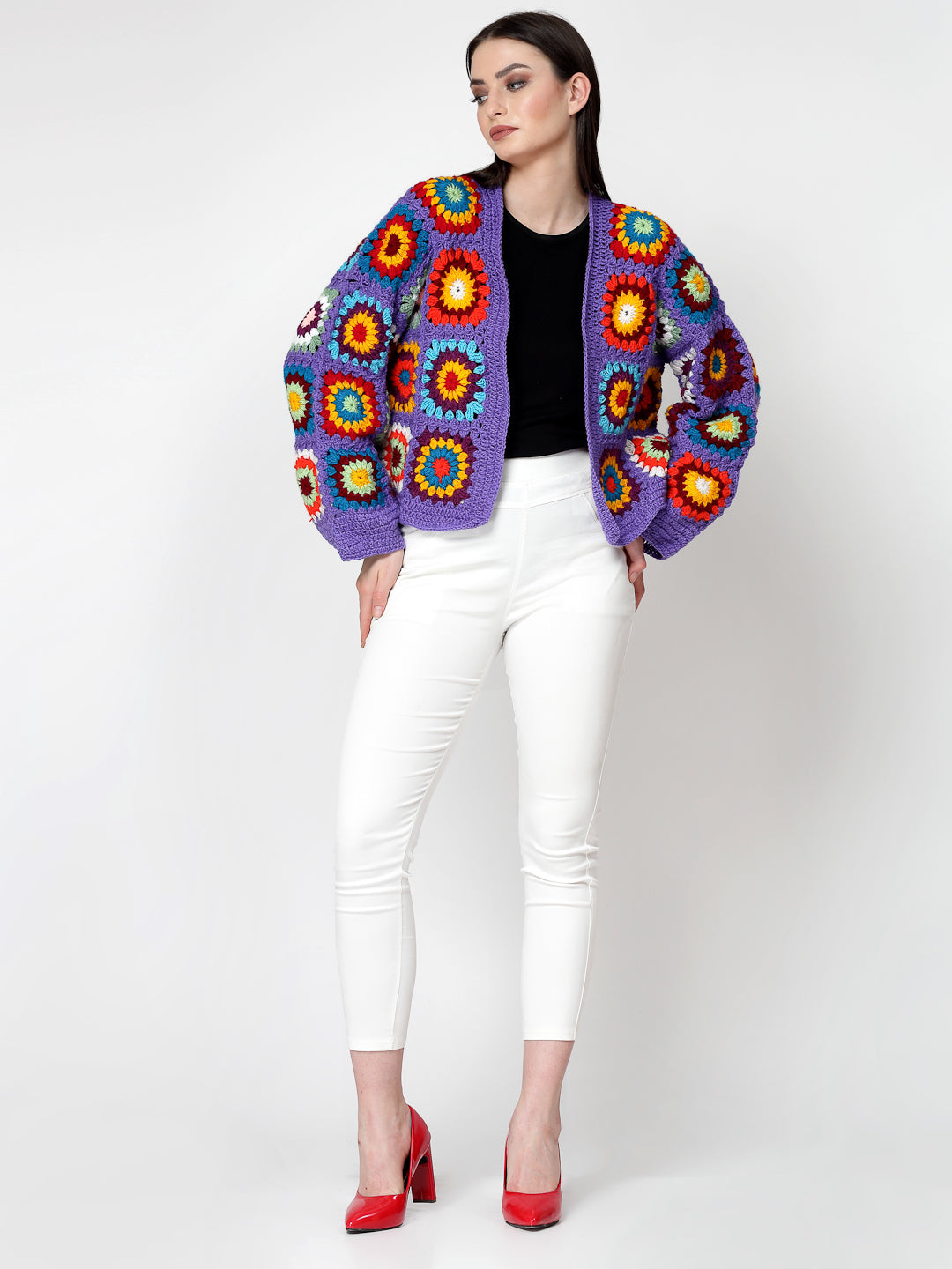 Boho Vibe Purple Multicolor Crochet Cardigan