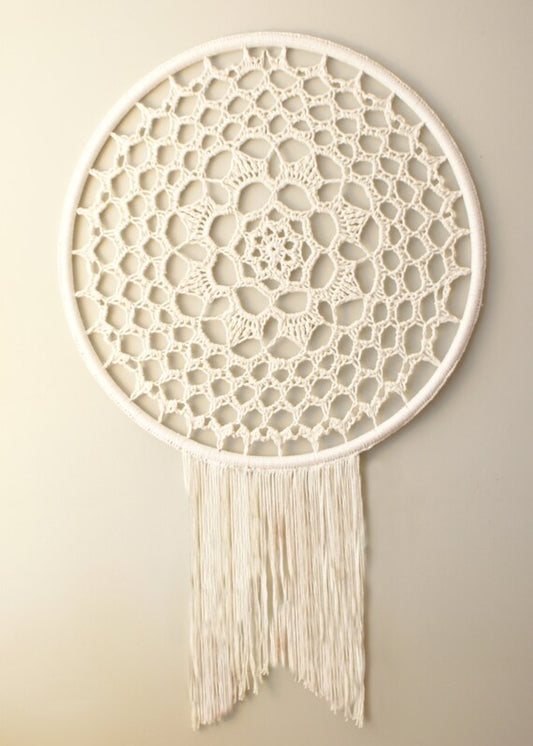 Large White Crochet Mandala Wall Hanging